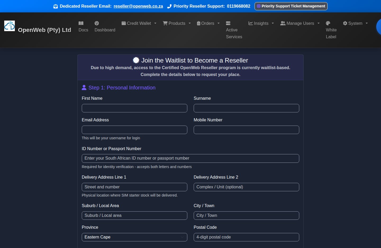 Current OpenWeb reseller panel screenshot: Waitlist registration and approval journey